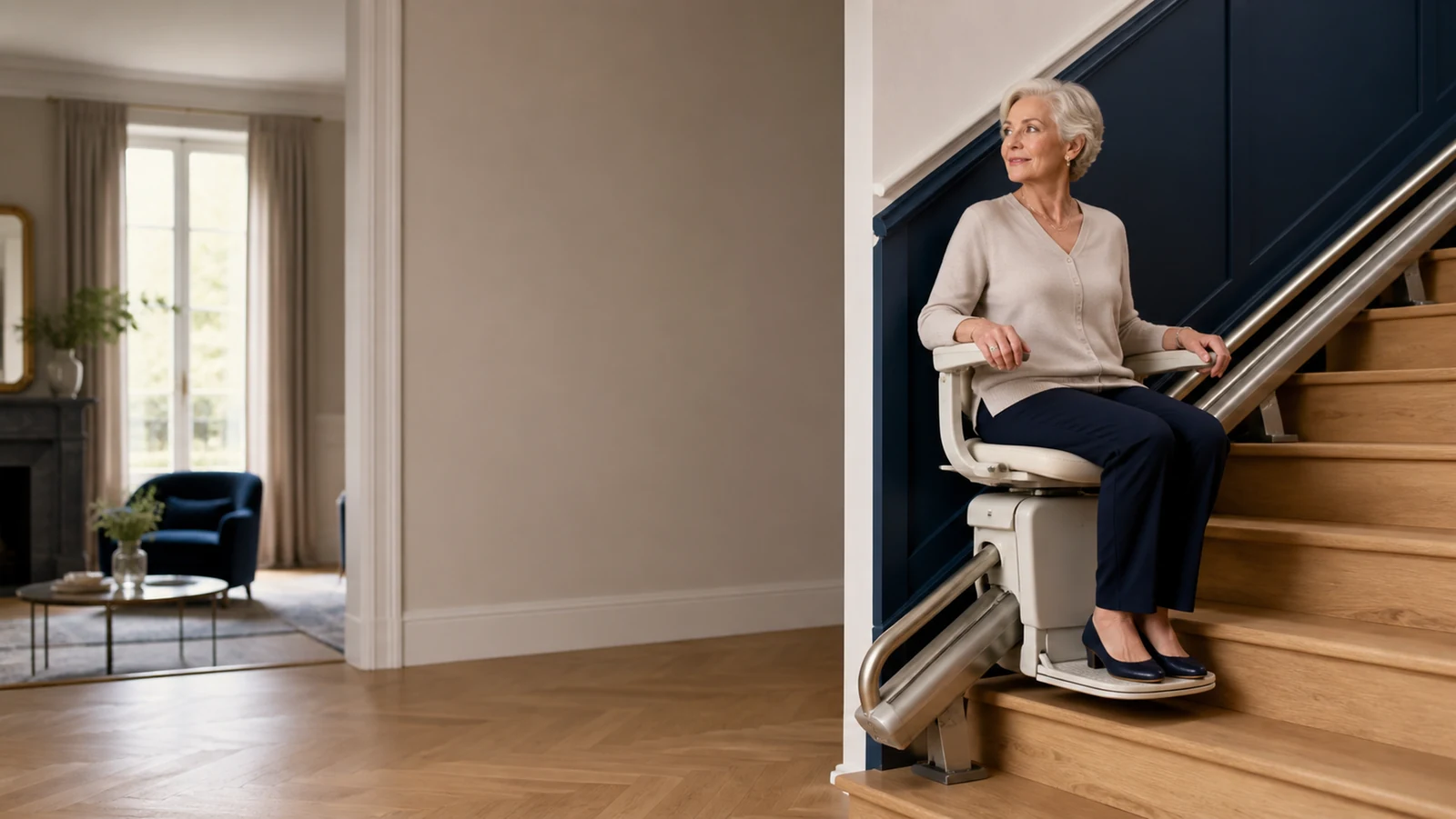 Monte-escalier droit dans un habitat français